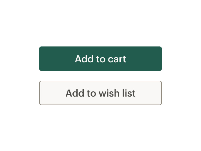 Two buttons using a capital initial on the first word, with the rest in lowercase, reading "Add to cart" and "Add to wish list"
