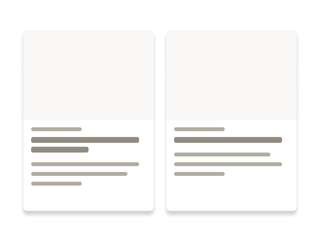 Boxes representing two card components with similar elements