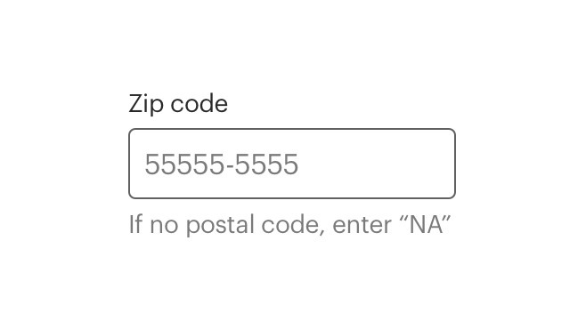 Input with proper label that reads zip code, concisely describing what needs to be entered.