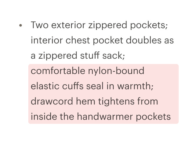 List items about different product details incorrectly appearing on the same bullet.