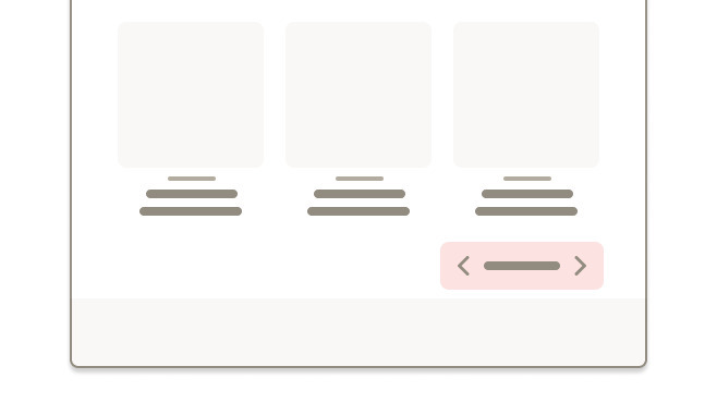 Three boxes representing search result content with pagination incorrectly right-aligned