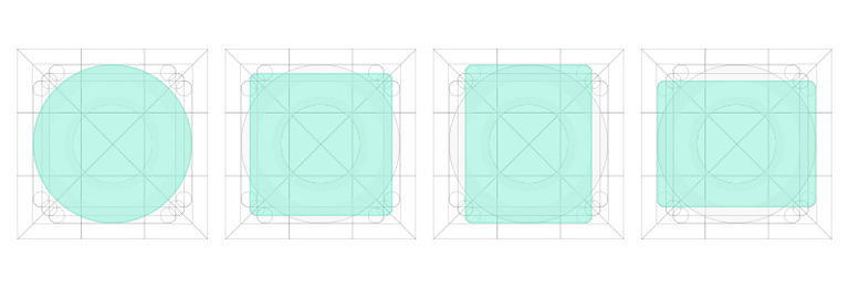 Four icon shapes on a grid: a square, circle, vertical rectangle, and horizontal rectangle.