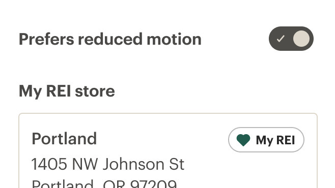 Switch with label that says Prefers reduced motion.