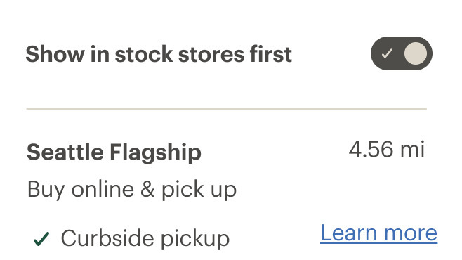 Switch with label that says Show in stock stores first.